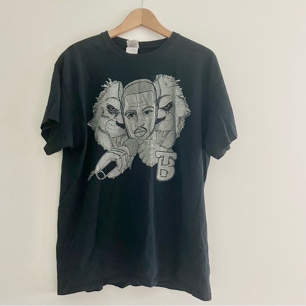 TB Beast Mode Black T Shirt on Gildan Tag Slight Fade Unisex Large Tee